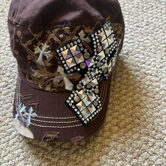 vintage y2k affliction style rhinestone hat emo grunge goth skater - Picture 2 of 6